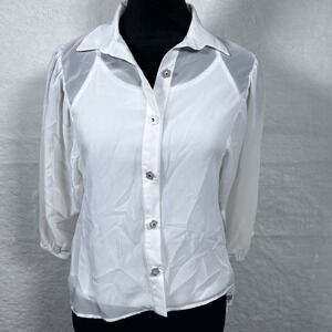 Amy Byer Y2K White Flowy Blouse W/Tank Sheer Whimsy Fairy Cottage Flower Buttons